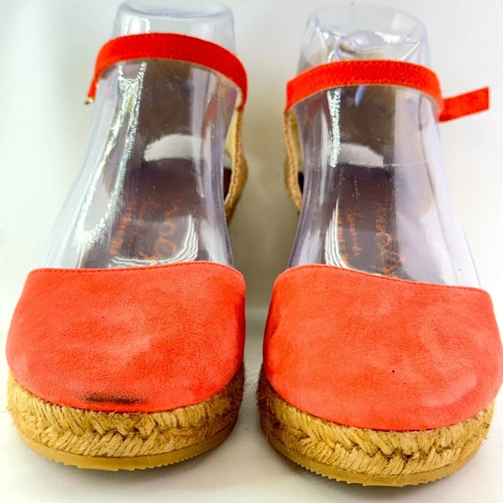 Gaimo Espadrilles Wedge Sandals Womens Size 38 Coral Suede Slingback Ankle Strap